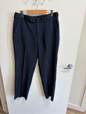 Men's Navy Pinstripe Dress Pants - Tailored Professional Fit